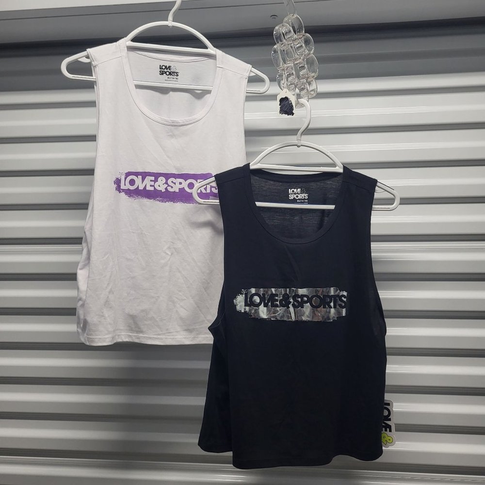 Love & Sports Women's Muscle Tank Tops, Black & White, XLarge - NWT